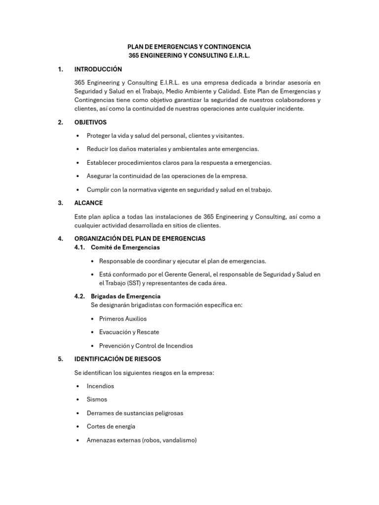 Plan de Emergencias y Contingencias | PDF