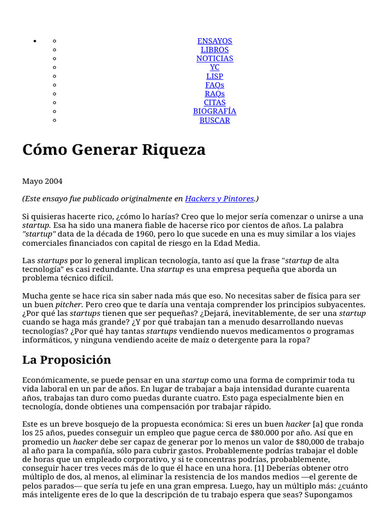 Cómo Generar Riqueza en Startups | PDF | Empresa de inicio | Pequeñas ...