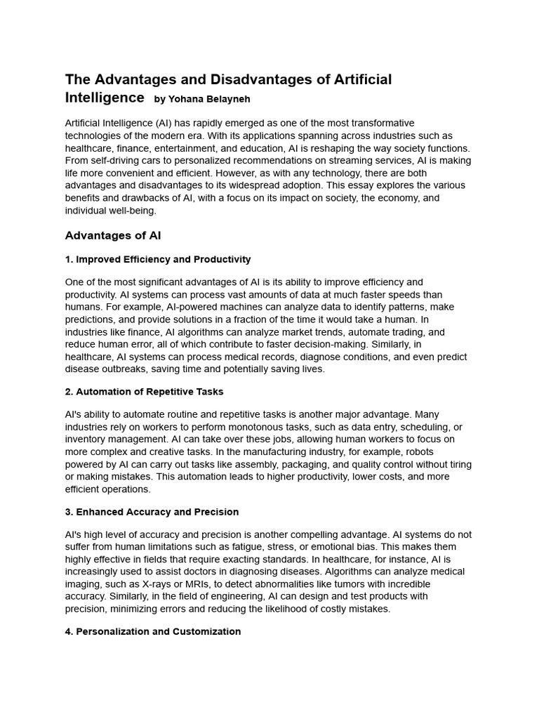 Pros and Cons of Artificial Intelligence | PDF | Artificial ...