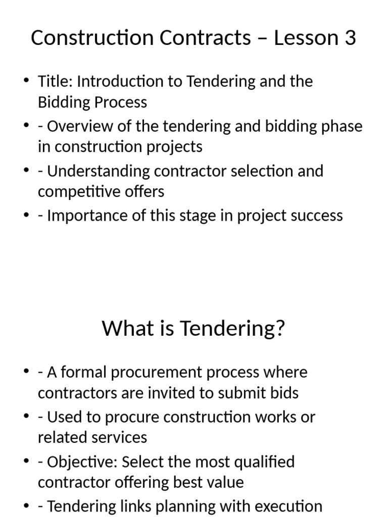 Tendering Process in Construction Contracts | PDF | Specification ...