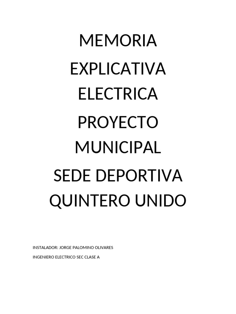 Memoria Explicatica Sede Quintero | PDF | Ingenieria Eléctrica ...