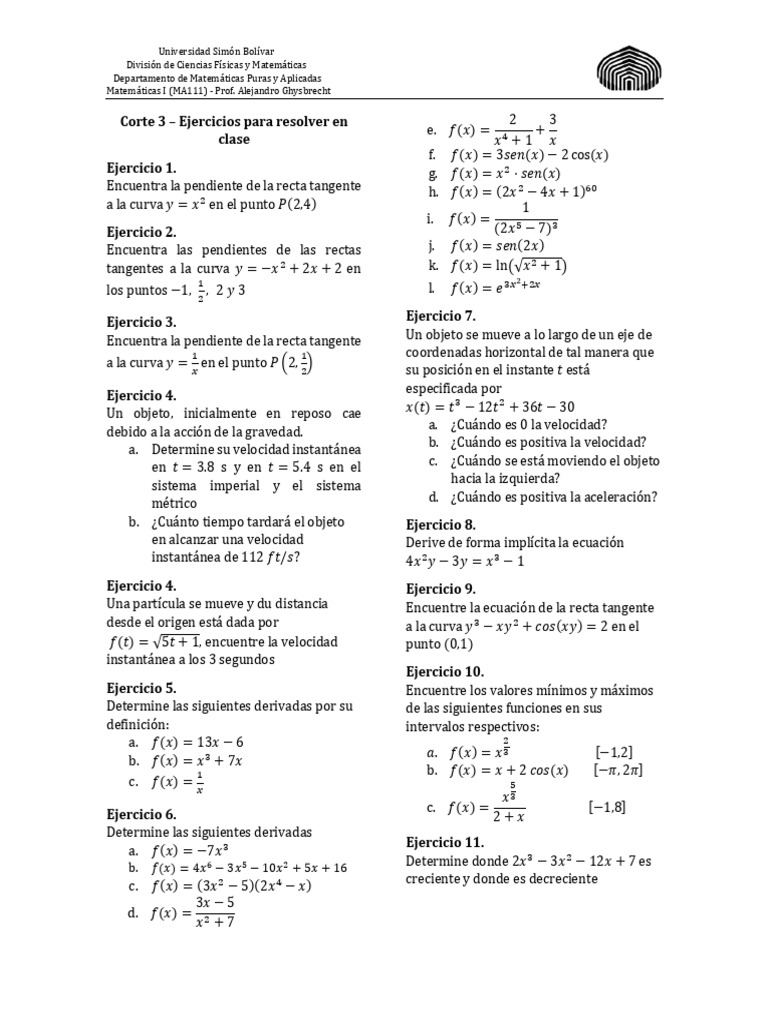 Ejercicios de Cálculo Diferencial MA111 | PDF | Velocidad | Derivado