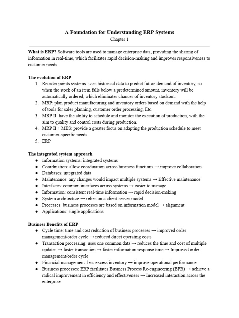 ERP CH1 Summary | PDF | Enterprise Resource Planning | Supply Chain