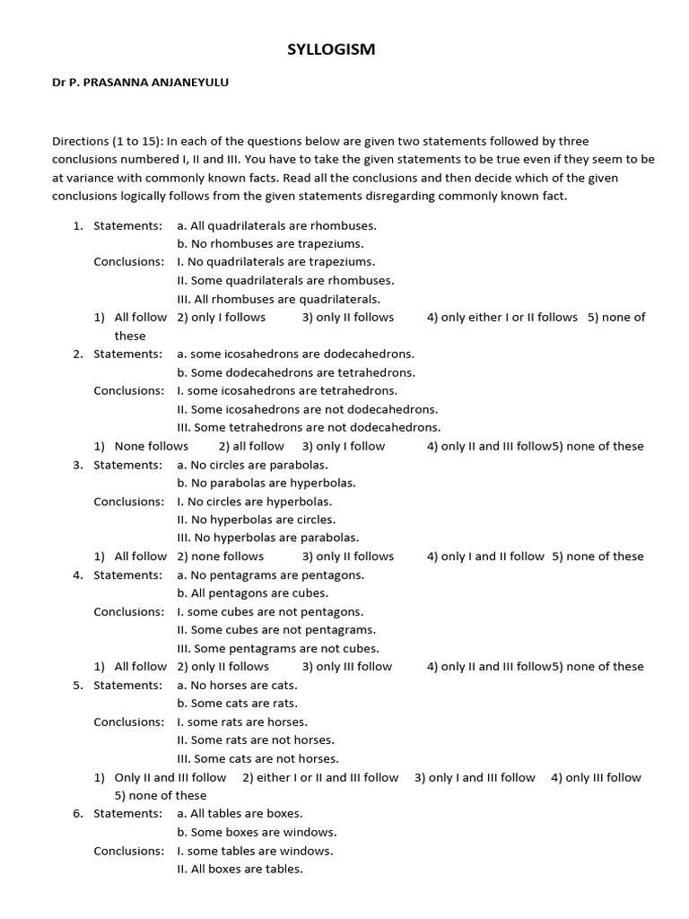Syllogism Questions and Answers | PDF