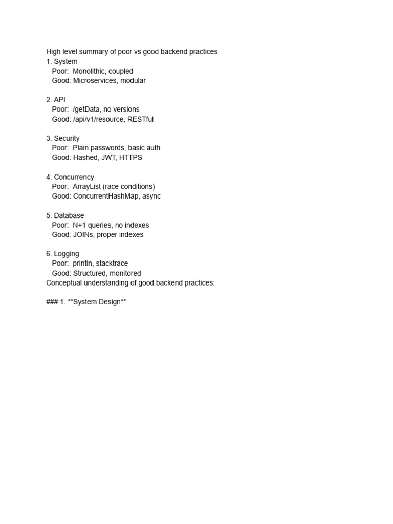 Good vs Poor Backend Practices Guide | PDF | Password | User (Computing)