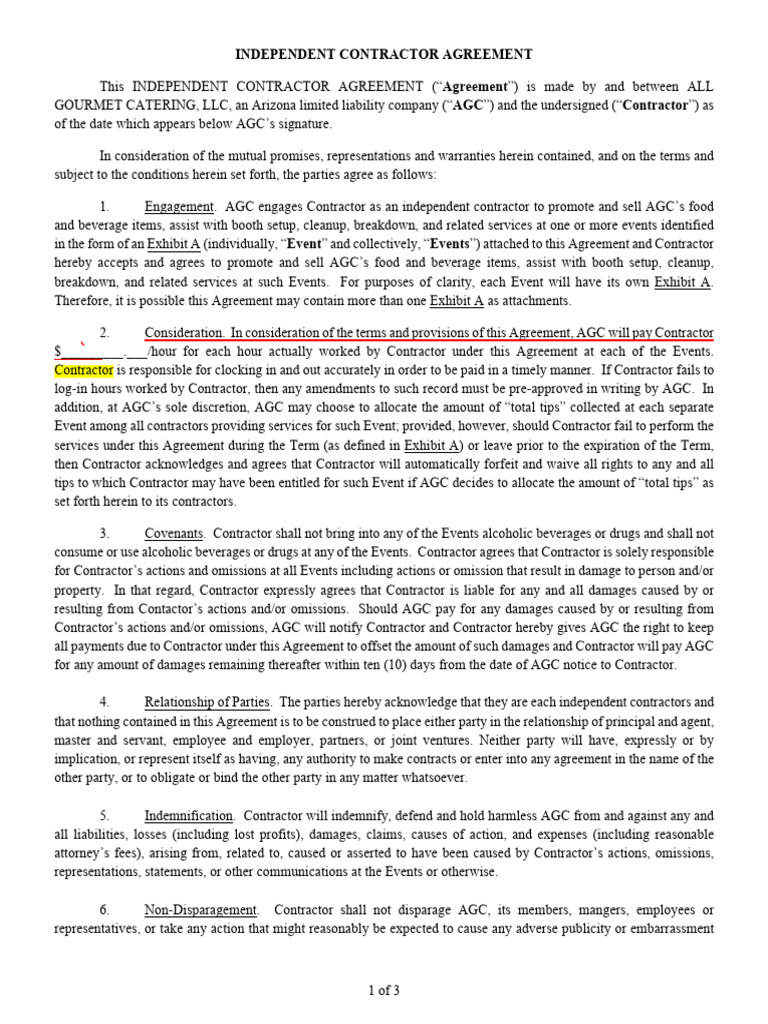 Independent Contractor Agreement Sample | PDF | Indemnity | Civil Law ...