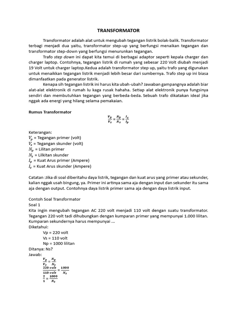 Efisiensi dan Rumus Transformator | PDF