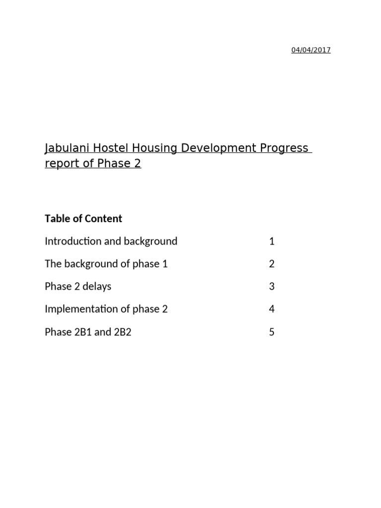 Jabulani Hostel Phase 2 Progress Report | PDF