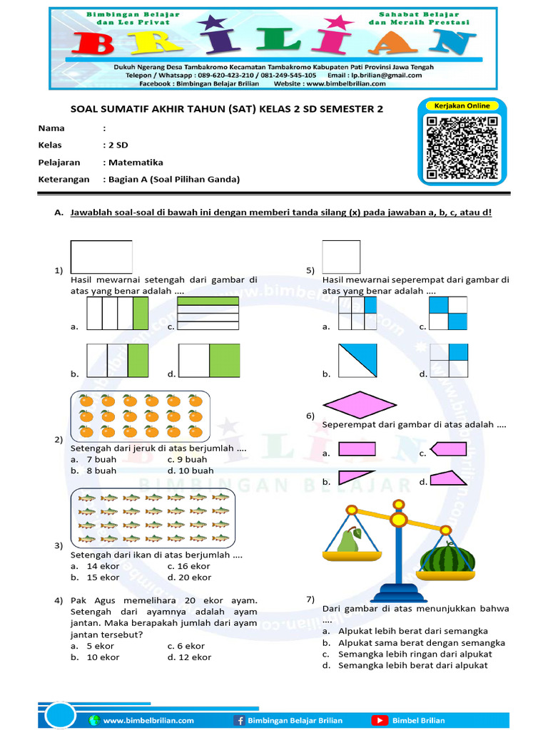 Soal SAT Matematika Kelas 2 SD Semester 2 | PDF