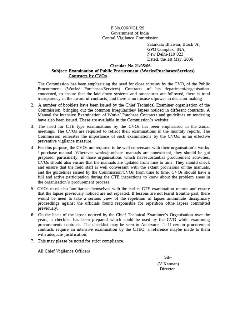 CVC Guidelines for Procurement Examination | PDF | Procurement | Justice