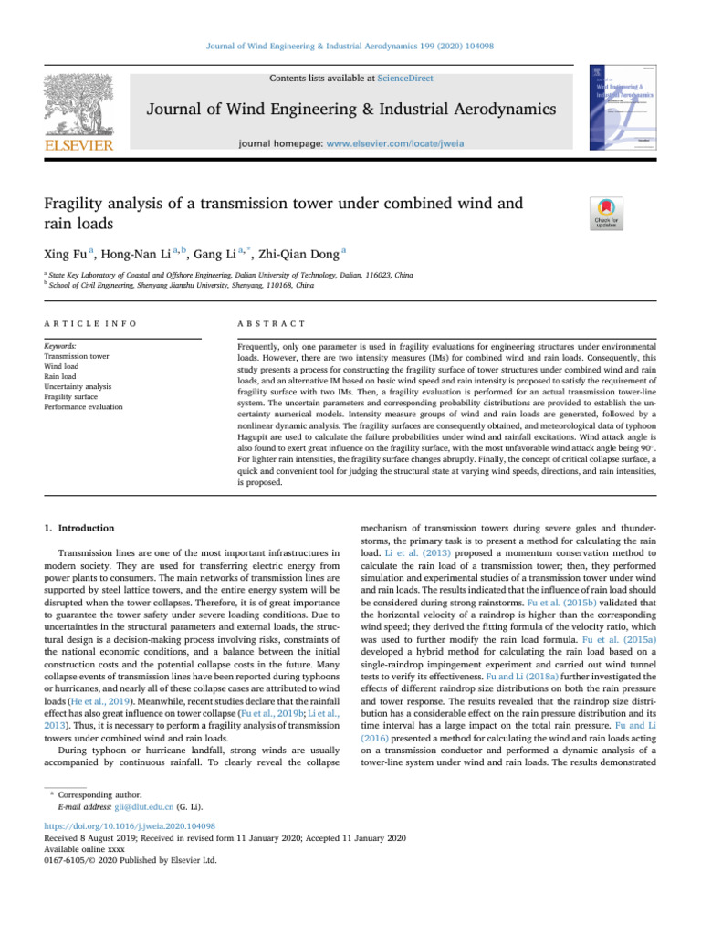 Fragility analysis of a transmission tower under combined wind and rain ...