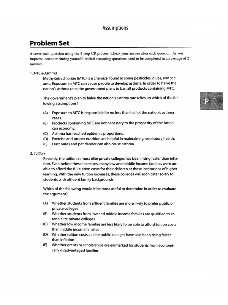 Critical Reasoning: Assumption Questions | PDF | Allergy | Asthma