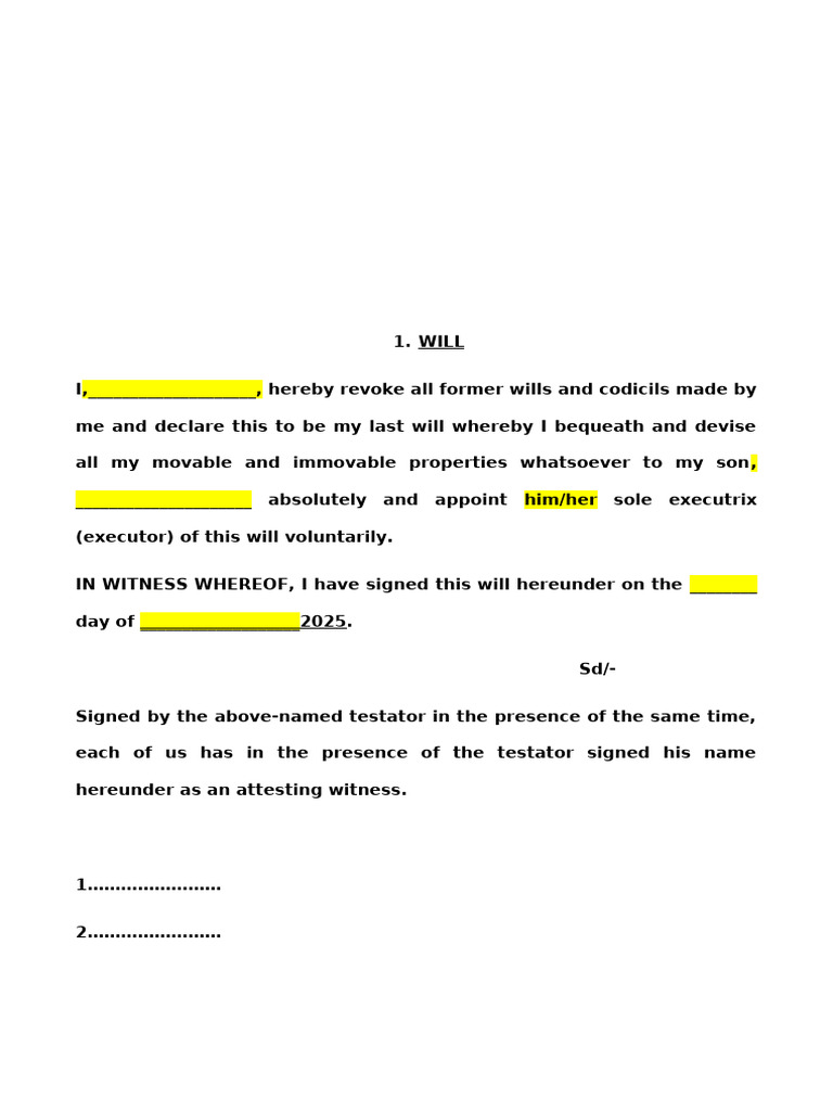Sample Will | PDF | Common Law | Social Stratification