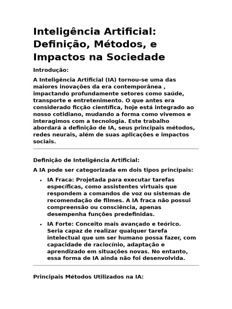 Impactos e Métodos da Inteligência Artificial | PDF | Inteligência ...