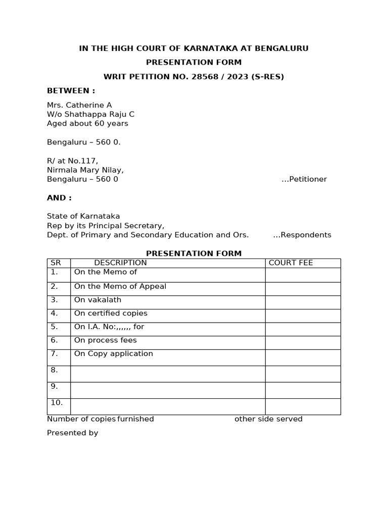 Karnataka High Court Writ Petition Form | PDF | Rail Transport ...