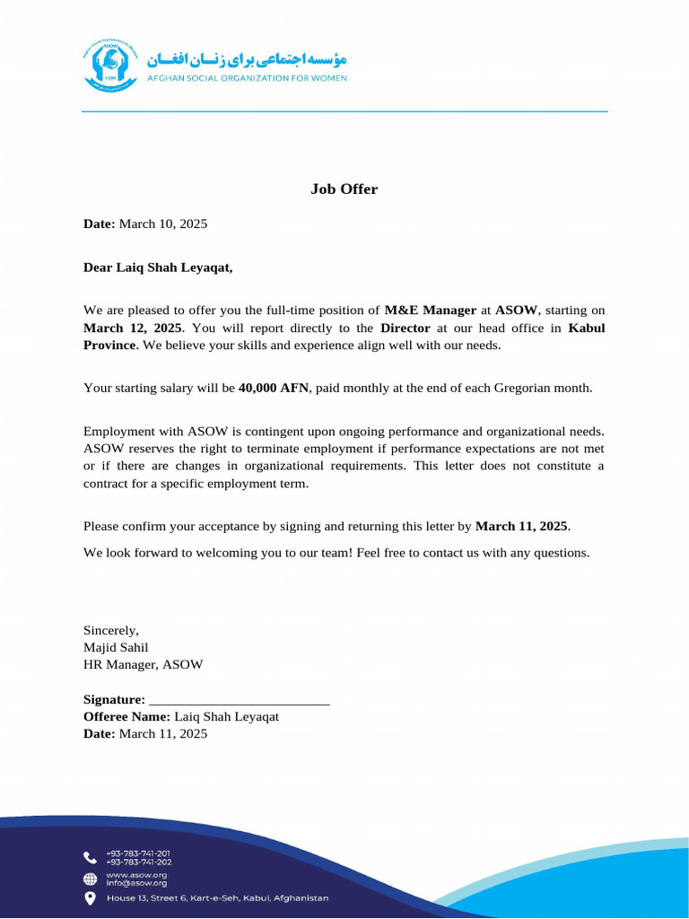 Job Offer for M&E Manager Position | PDF