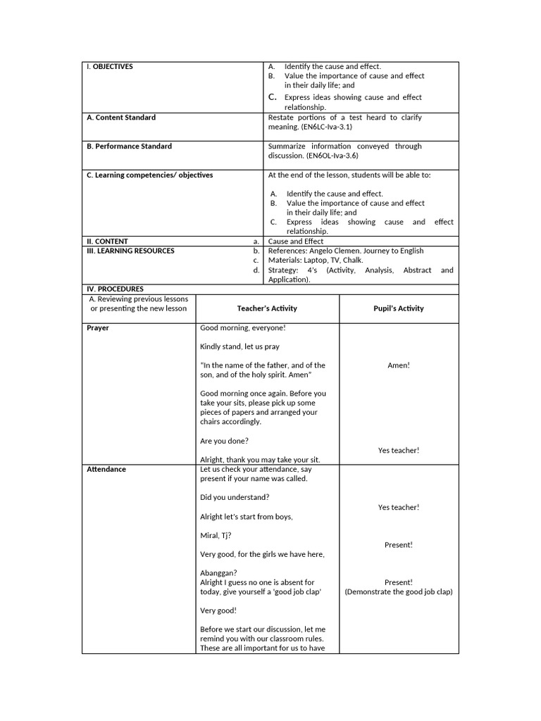 Understanding Cause and Effect in Lessons | PDF | Teachers | Causality