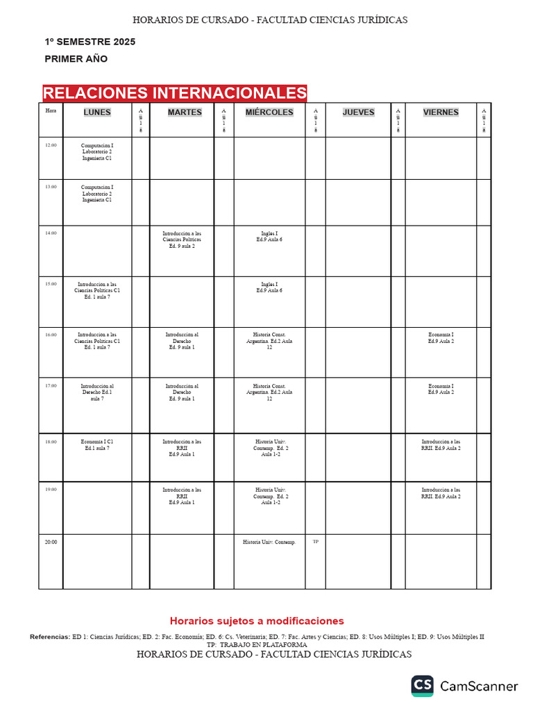 Horarios Cursado 1º Semestre 2025 | PDF | Justicia | Crimen y violencia