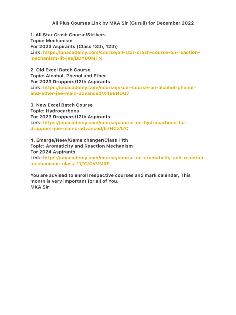 MKA Sir's December 2022 Courses Overview | PDF