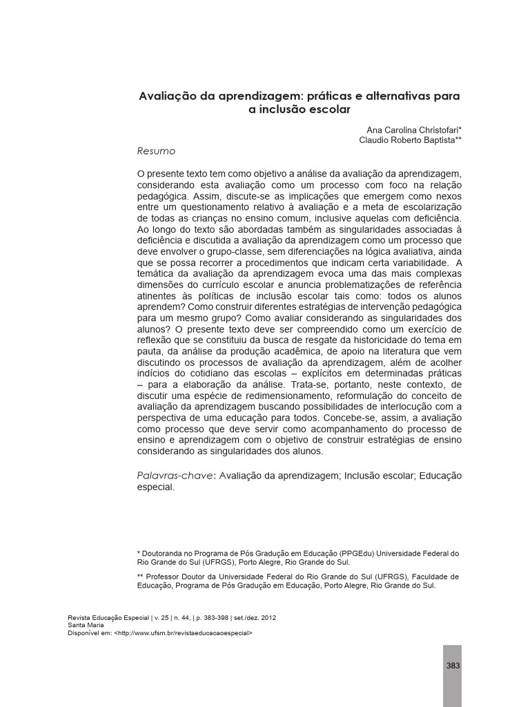 Avaliação da Aprendizagem e Inclusão Escolar | PDF | Aprendizado ...