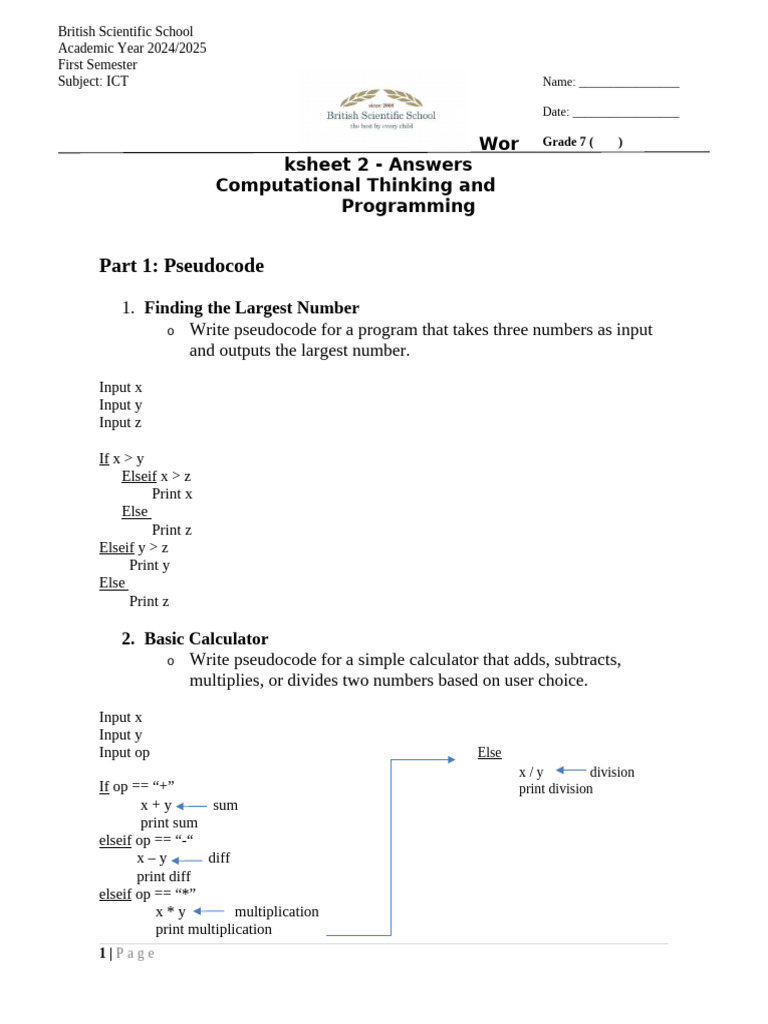Pseudocode and Flowchart Exercises | PDF