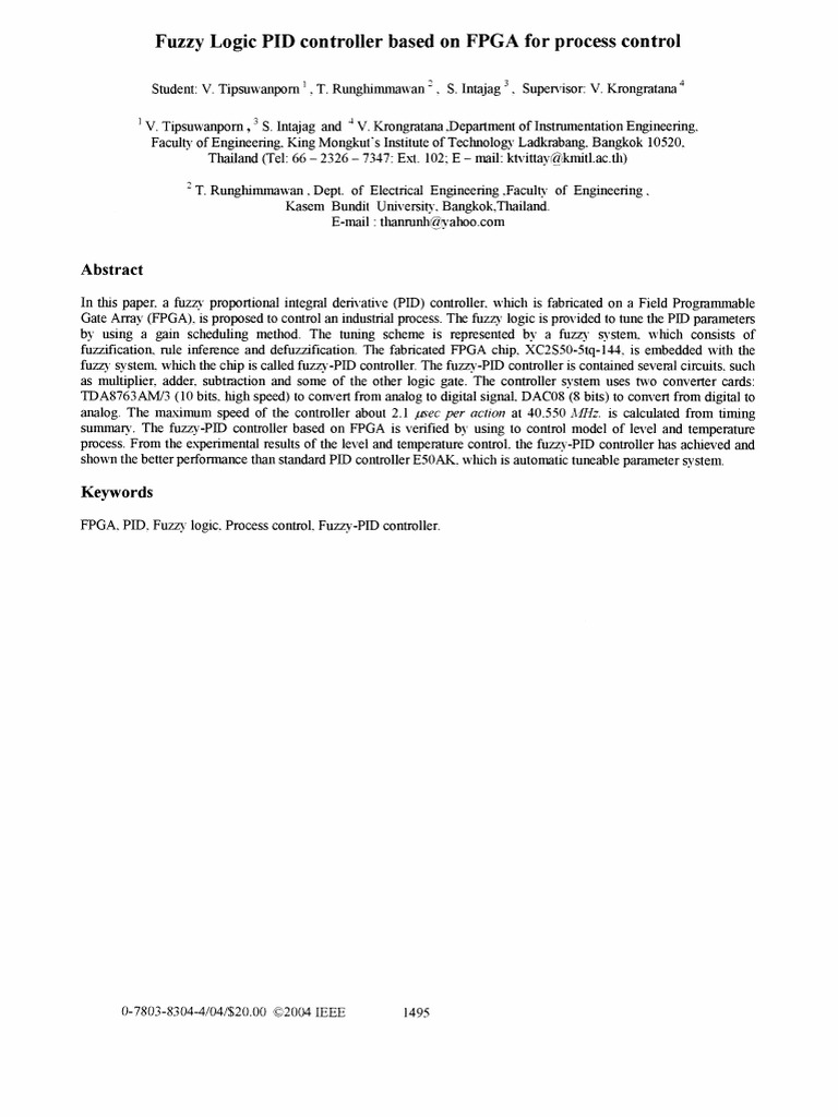 FPGA-Based Fuzzy Logic PID Controller | PDF | Fuzzy Logic | Field ...