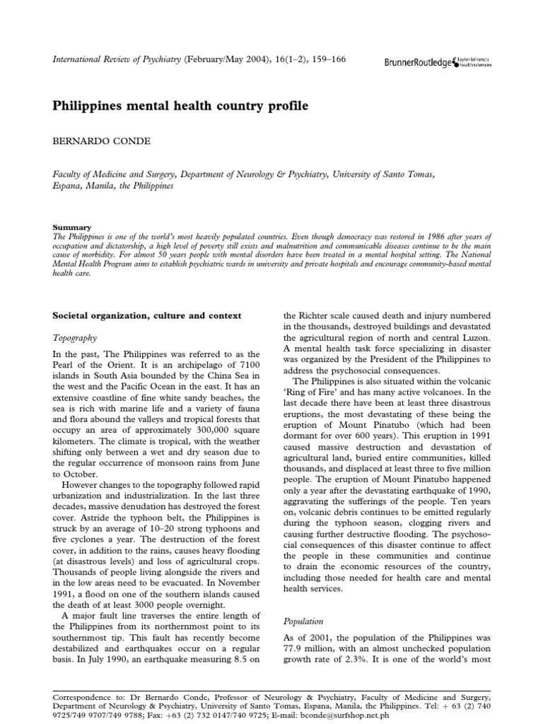 Philippines Mental Health Country Profile | PDF | Mental Health ...