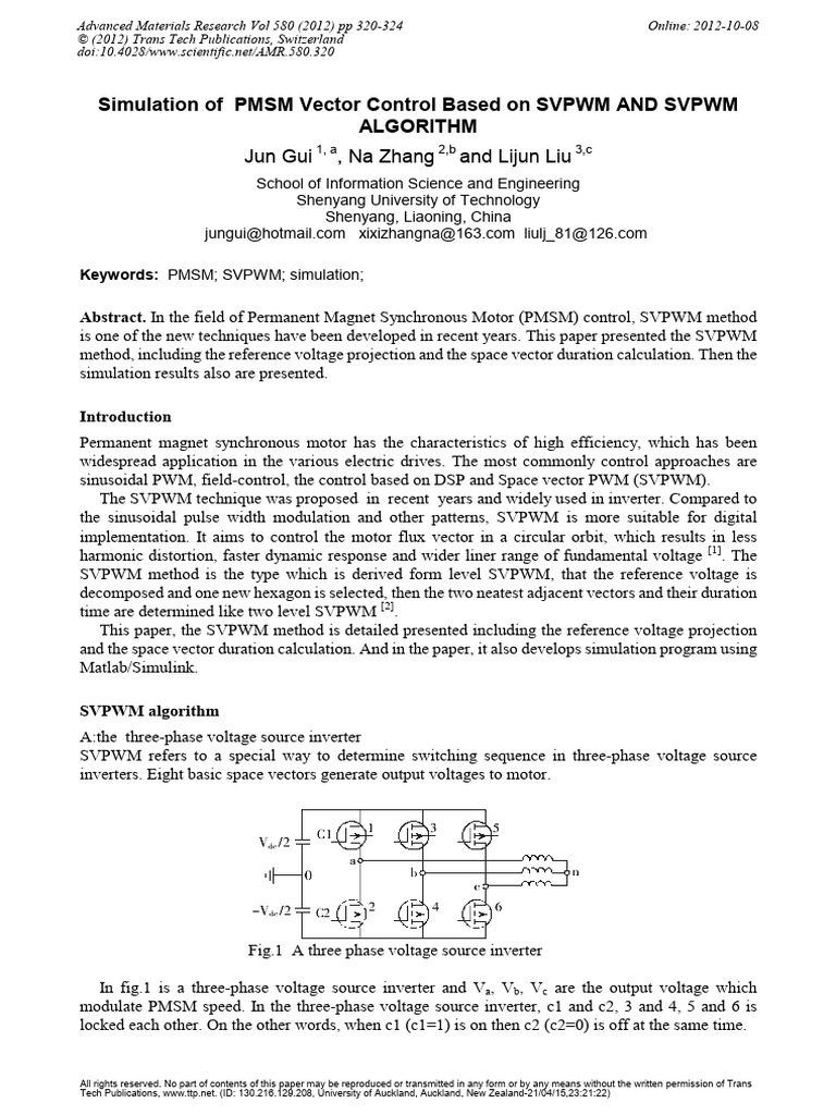 SVPWM Algorithm for PMSM Control Simulation | PDF | Power Inverter ...