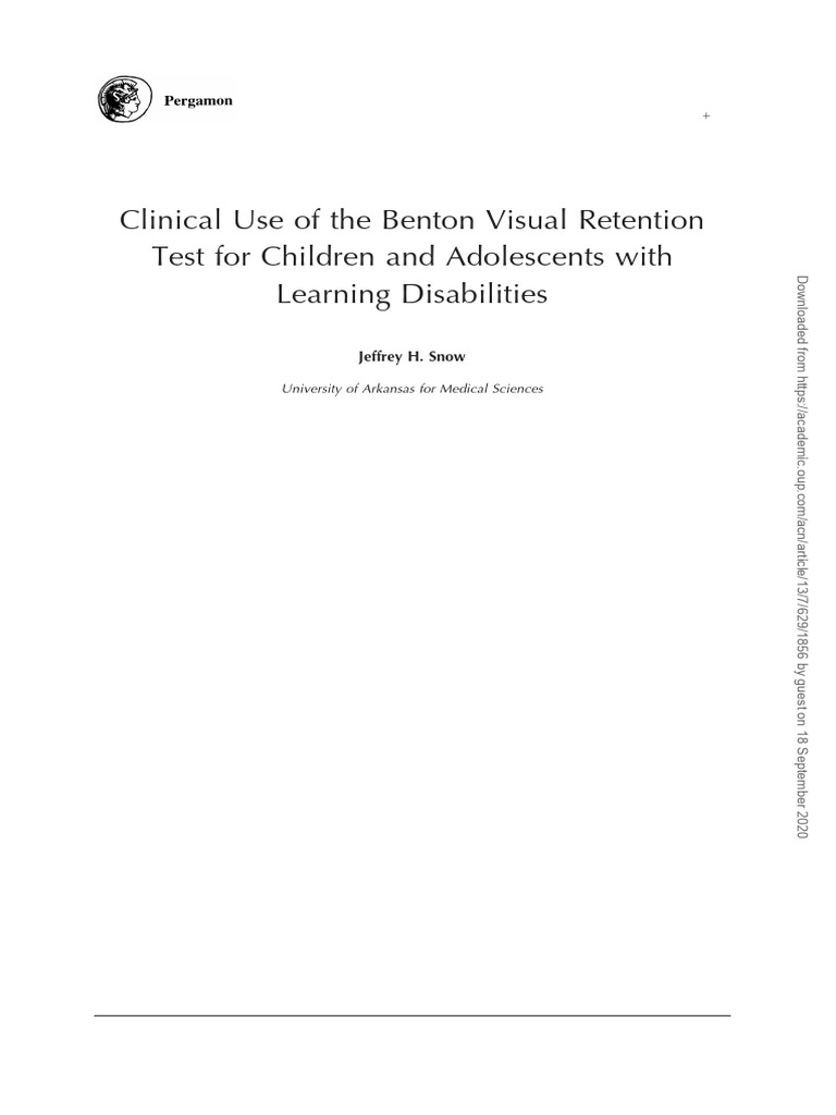 Benton Visual Retention Test in LD Youth | PDF | Learning Disability ...