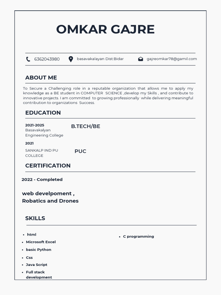 Computer Science Student Resume | PDF