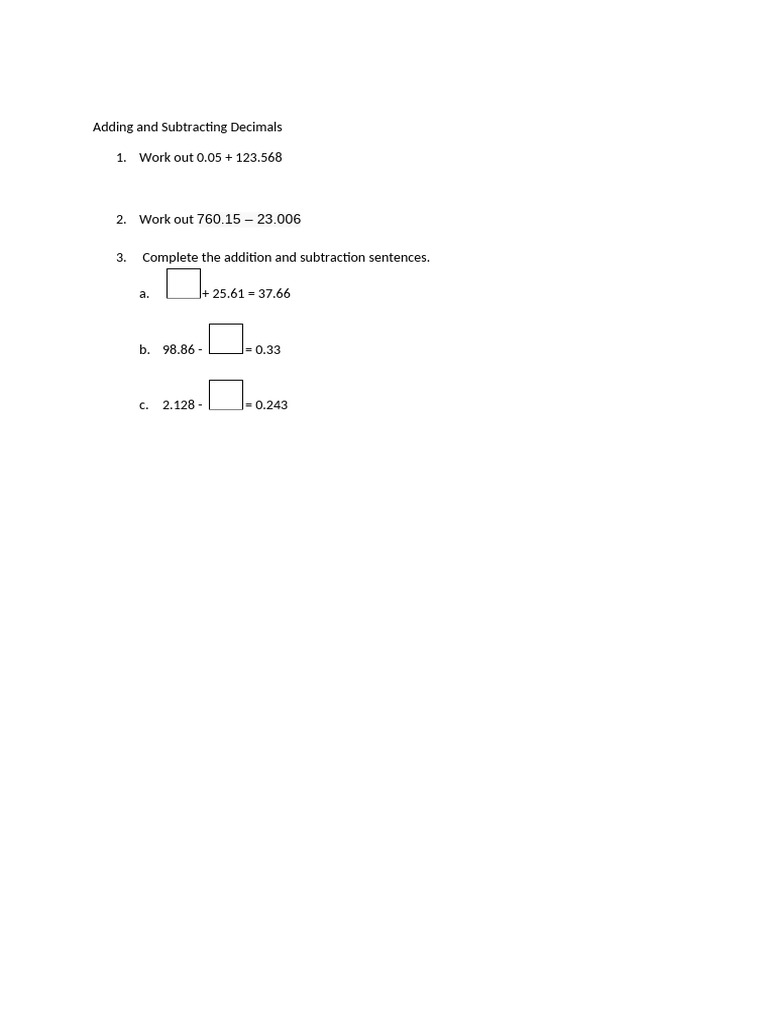 Adding and Subtracting Decimals Guide | PDF