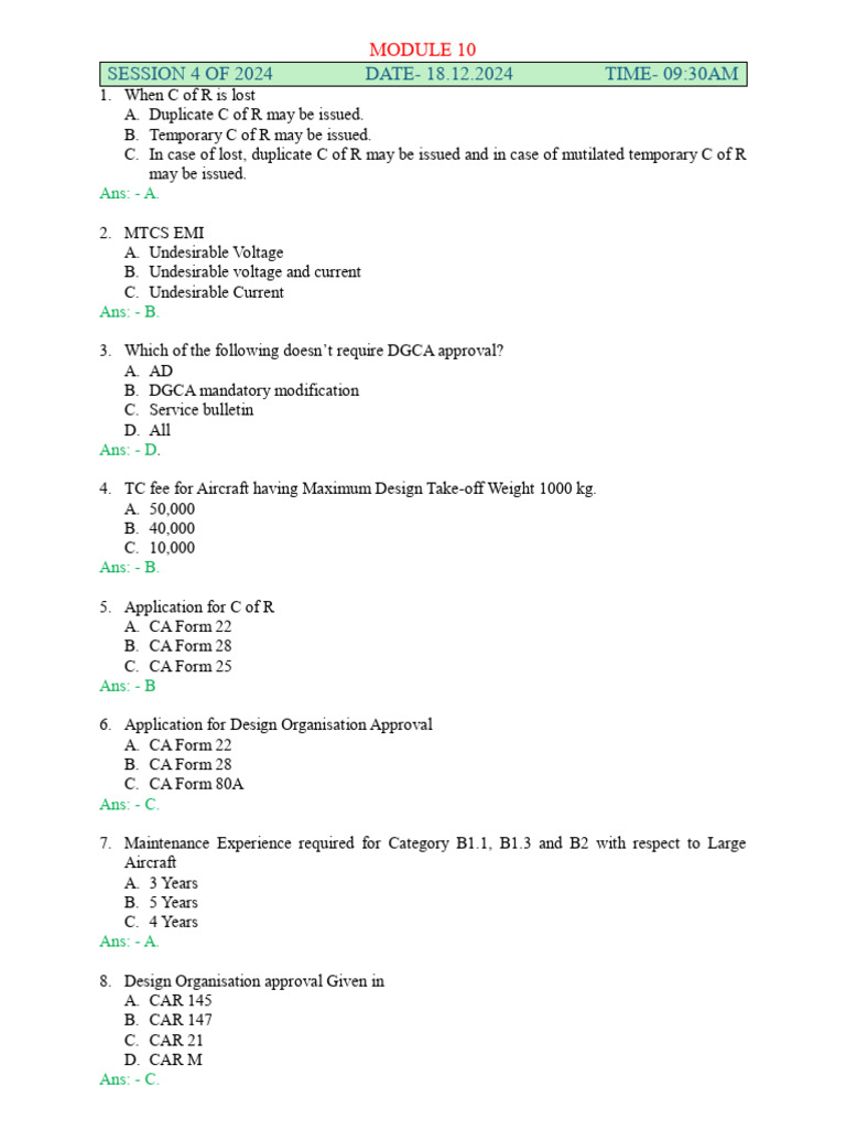 Aircraft Maintenance Regulations Quiz | PDF | Vehicles | Transport