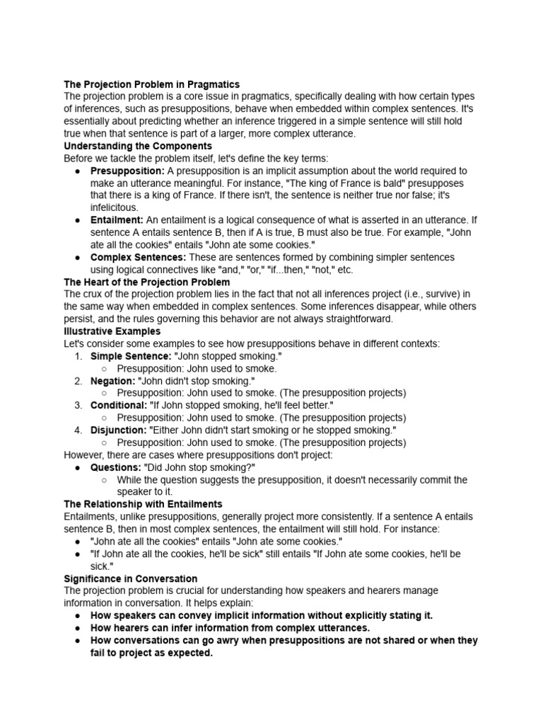 Understanding the Projection Problem in Pragmatics | PDF | Semantics |  Interpretation (Philosophy)