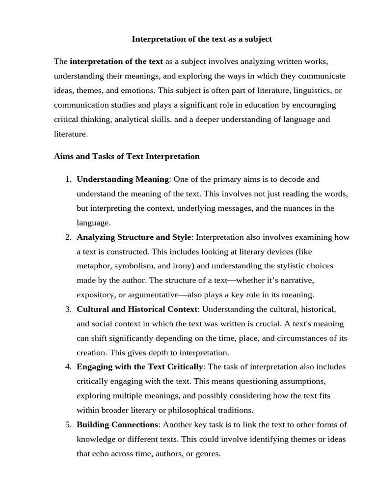 Text Interpretation: A Comprehensive Guide | PDF | Semantics | Liberal ...