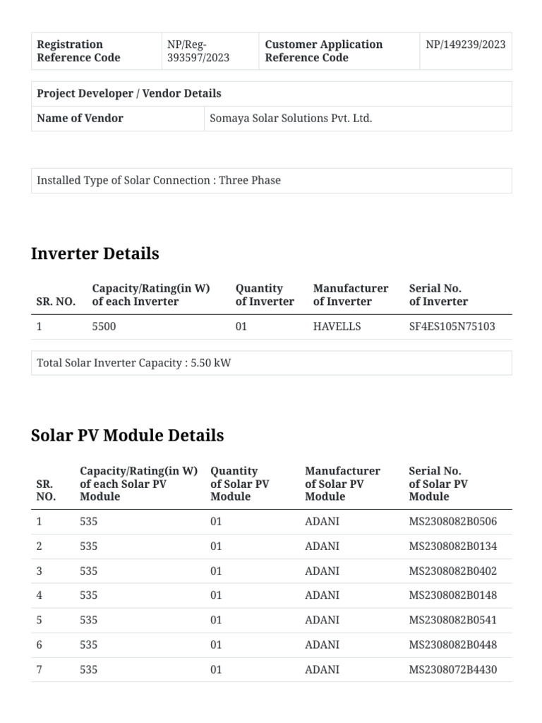 Somaya Solar Solutions Registration Details | PDF | Photovoltaic System ...