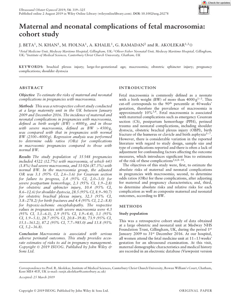 Maternal and Neonatal Risks of Macrosomia | PDF | Childbirth | Motherhood