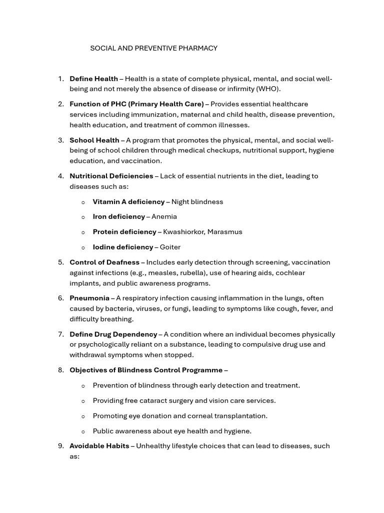 Social and Preventive Pharmacy Overview | PDF | Infection | Preventive ...