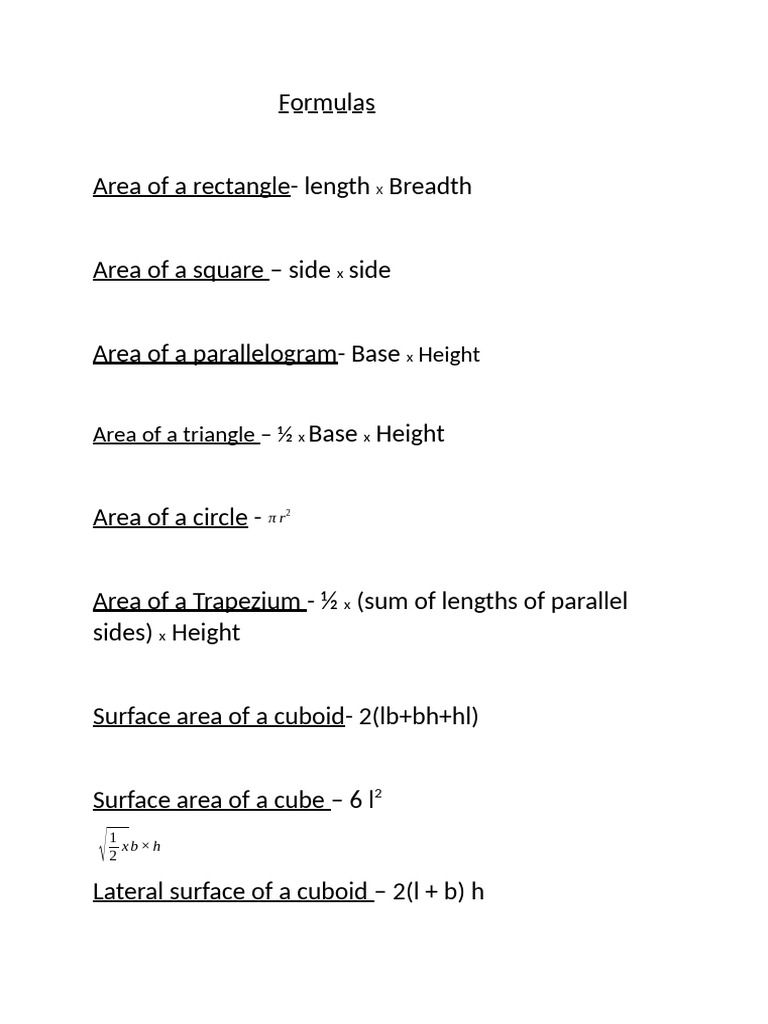 Essential Area and Volume Formulas | PDF