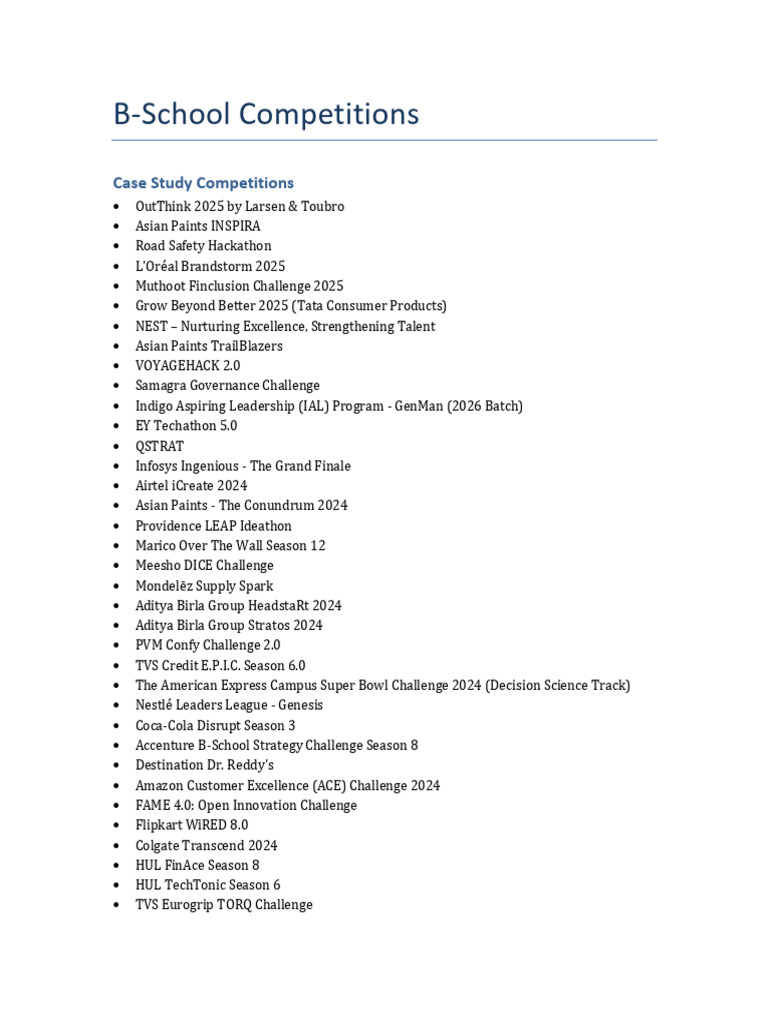 Upcoming B-School Case Competitions 2025 | PDF | Companies
