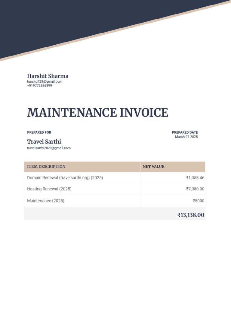Travel Sarthi Maintenance Invoice 2025 | PDF