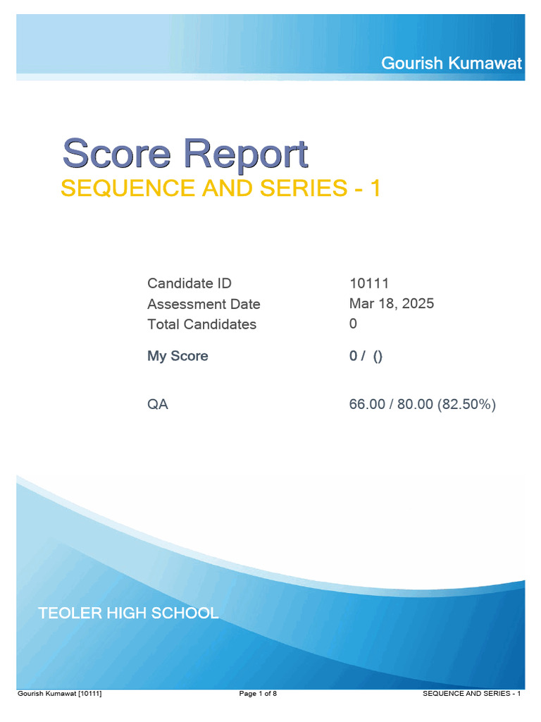 Sequence and Series Test Score Report | PDF | Evaluation Methods