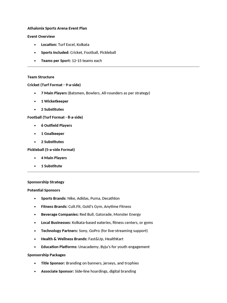 Athalonix Sports Arena Event Plan | PDF
