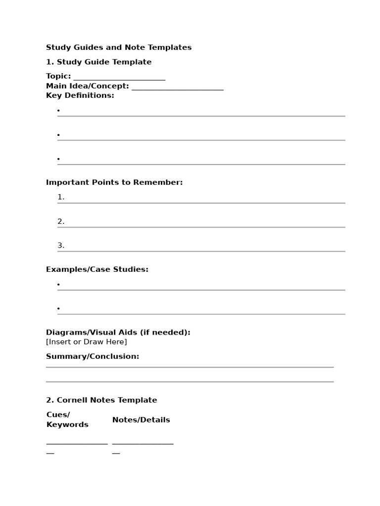 Study Guide Templates and Strategies | PDF