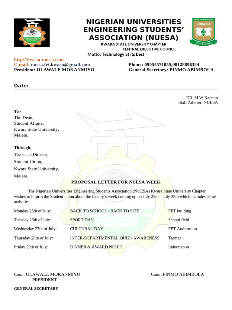 NUESA Week Proposal for Kwara State University | PDF