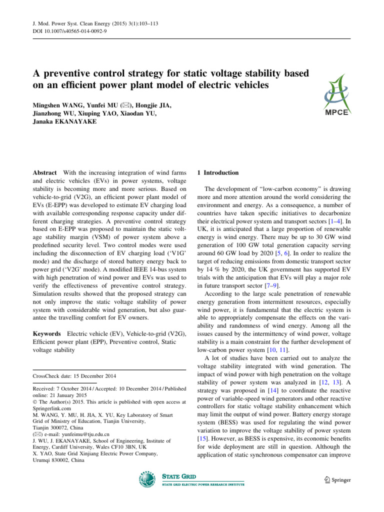 Preventive Control for Voltage Stability with EVs | PDF | Wind Power ...