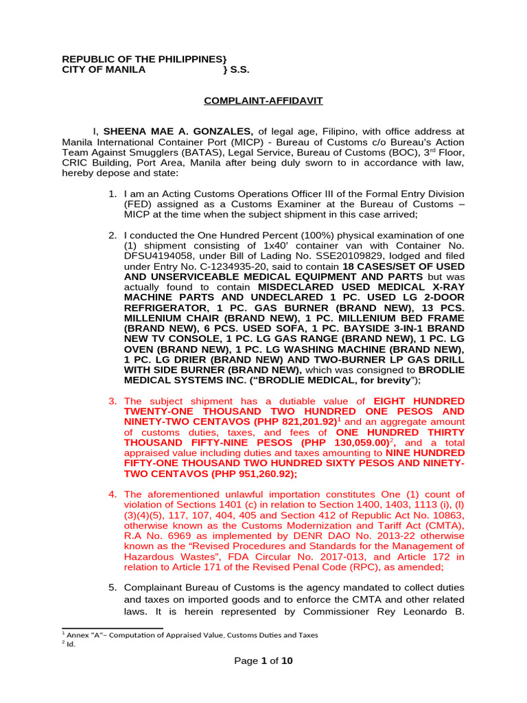 Ca - Brodlie (E) | PDF | Affidavit | Customs