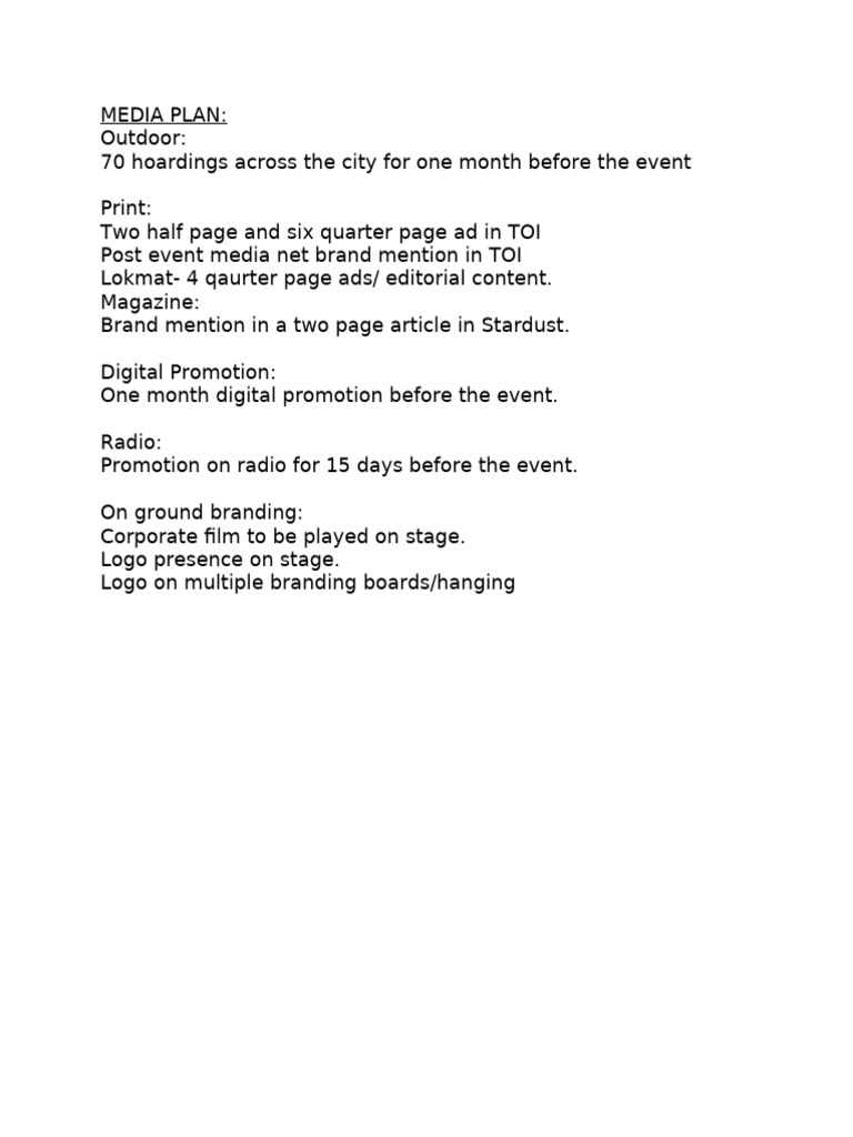 Comprehensive Media Plan for Event Promotion | PDF