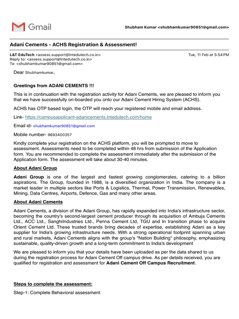 Adani Cements ACHS Registration Guide | PDF | Cyberspace | Computing
