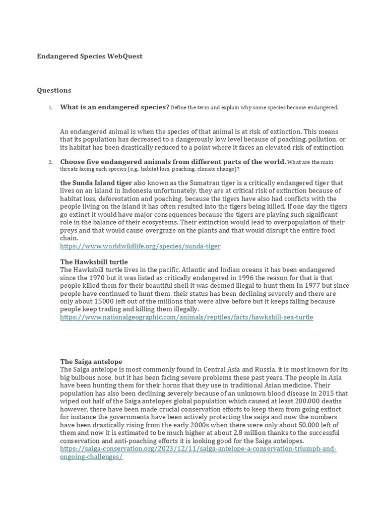 Endangered Species and Their Threats | PDF | Endangered Species | Poaching