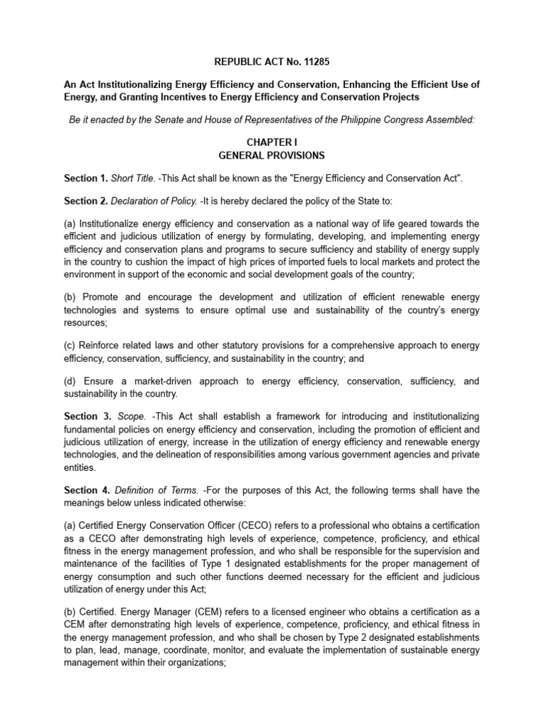 Energy Efficiency and Conservation Act | PDF | Energy Conservation ...